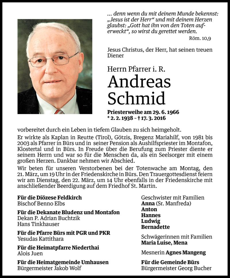  Todesanzeige für Andreas Schmid vom 19.03.2016 aus Vorarlberger Nachrichten