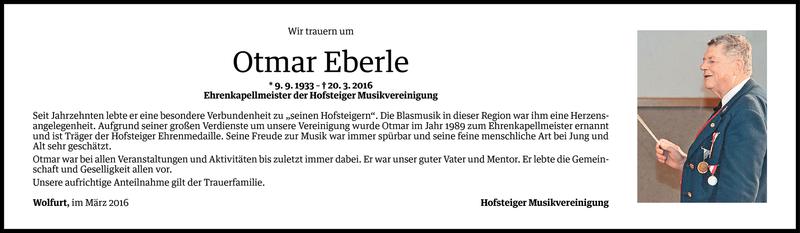  Todesanzeige für Otmar Eberle vom 21.03.2016 aus Vorarlberger Nachrichten