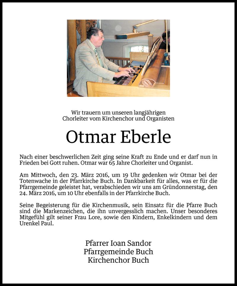  Todesanzeige für Otmar Eberle vom 22.03.2016 aus Vorarlberger Nachrichten