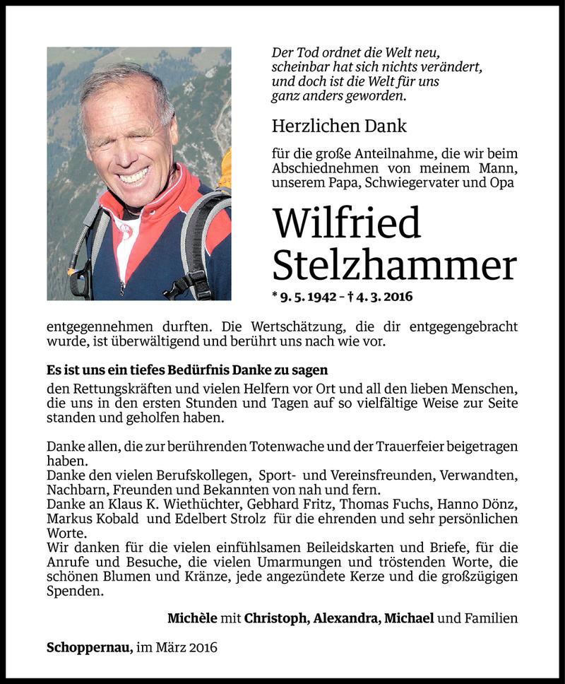  Todesanzeige für Wilfried Stelzhammer vom 24.03.2016 aus Vorarlberger Nachrichten