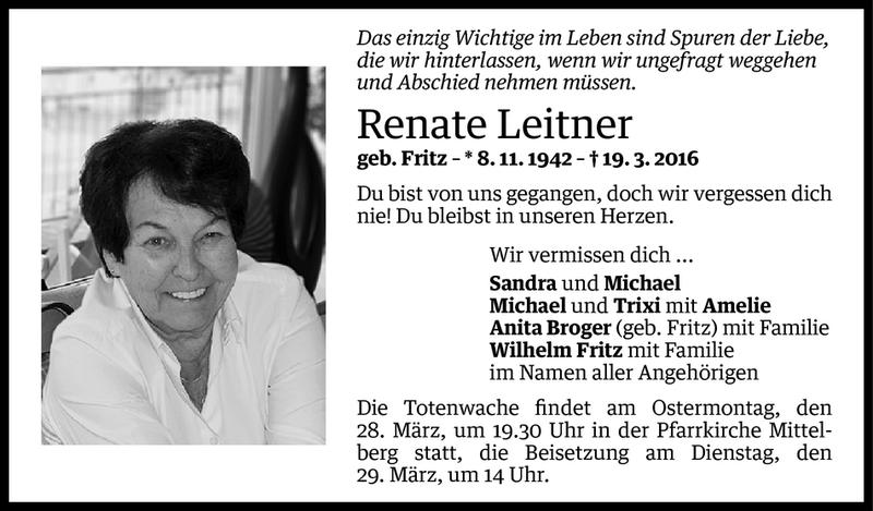  Todesanzeige für Renate Leitner vom 25.03.2016 aus Vorarlberger Nachrichten