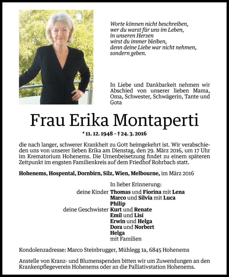  Todesanzeige für Erika Montaperti vom 25.03.2016 aus Vorarlberger Nachrichten