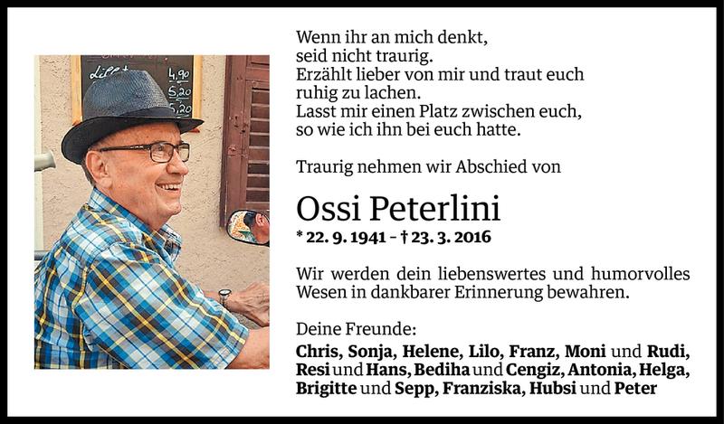  Todesanzeige für Oswald Peterlini vom 25.03.2016 aus Vorarlberger Nachrichten
