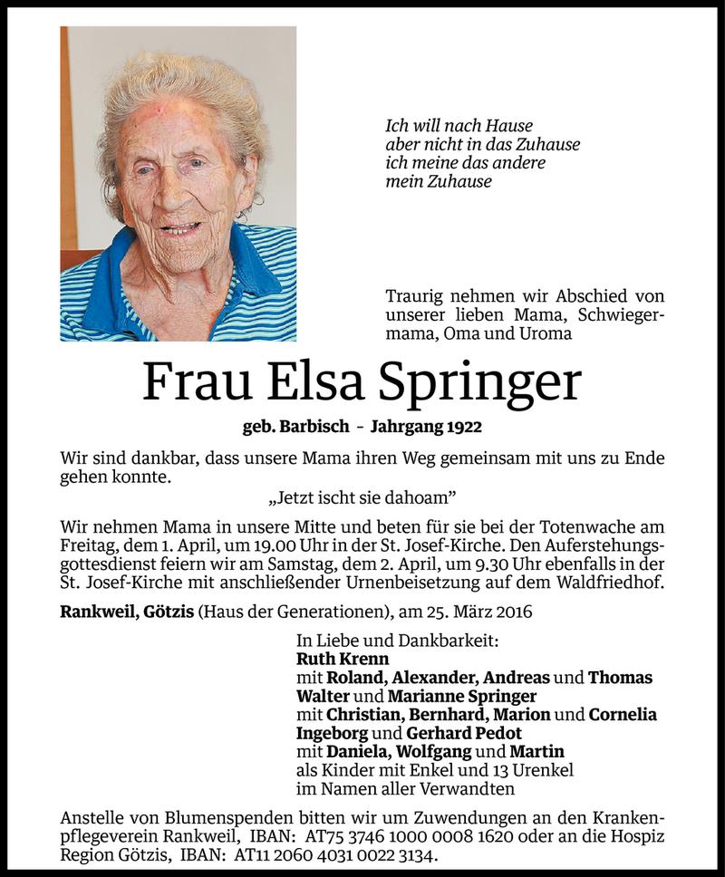 Todesanzeigen von Elsa und Herbert Springer | Todesanzeigen ...