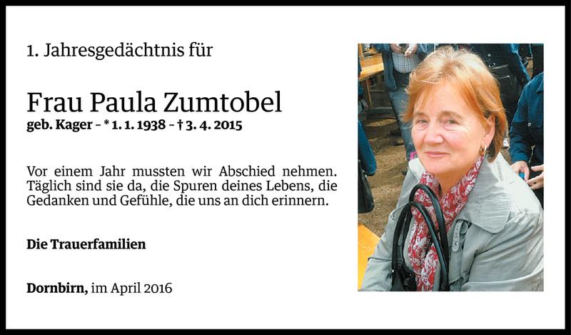  Todesanzeige für Paula Zumtobel vom 01.04.2016 aus Vorarlberger Nachrichten