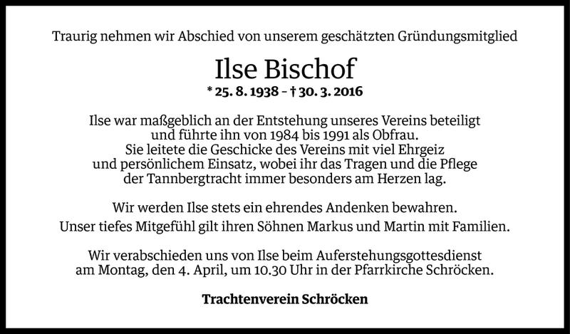  Todesanzeige für Elisabeth Ilse Bischof vom 01.04.2016 aus Vorarlberger Nachrichten
