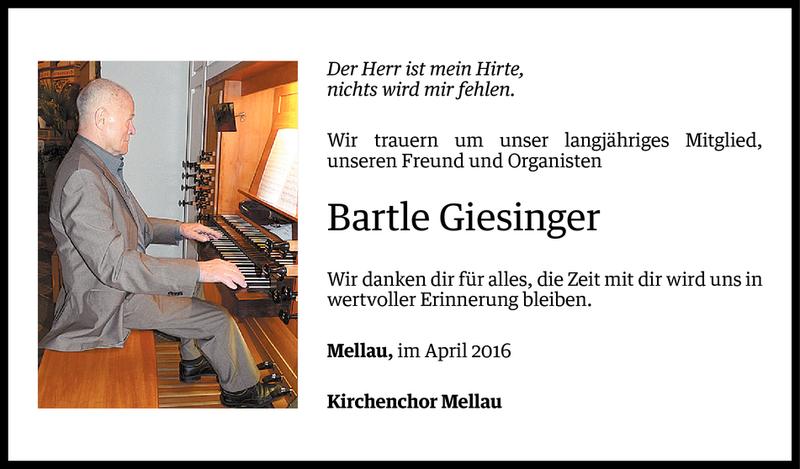  Todesanzeige für Bartle Giesinger vom 01.04.2016 aus Vorarlberger Nachrichten