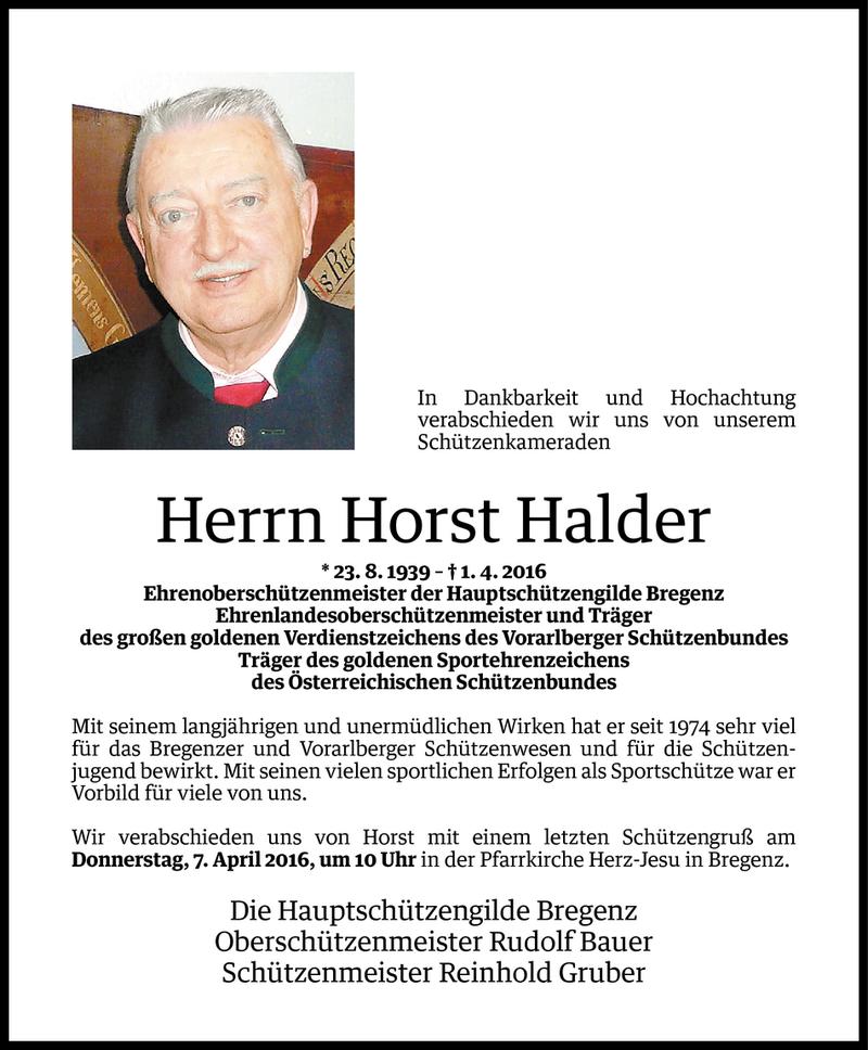  Todesanzeige für Horst Anton Halder vom 04.04.2016 aus Vorarlberger Nachrichten