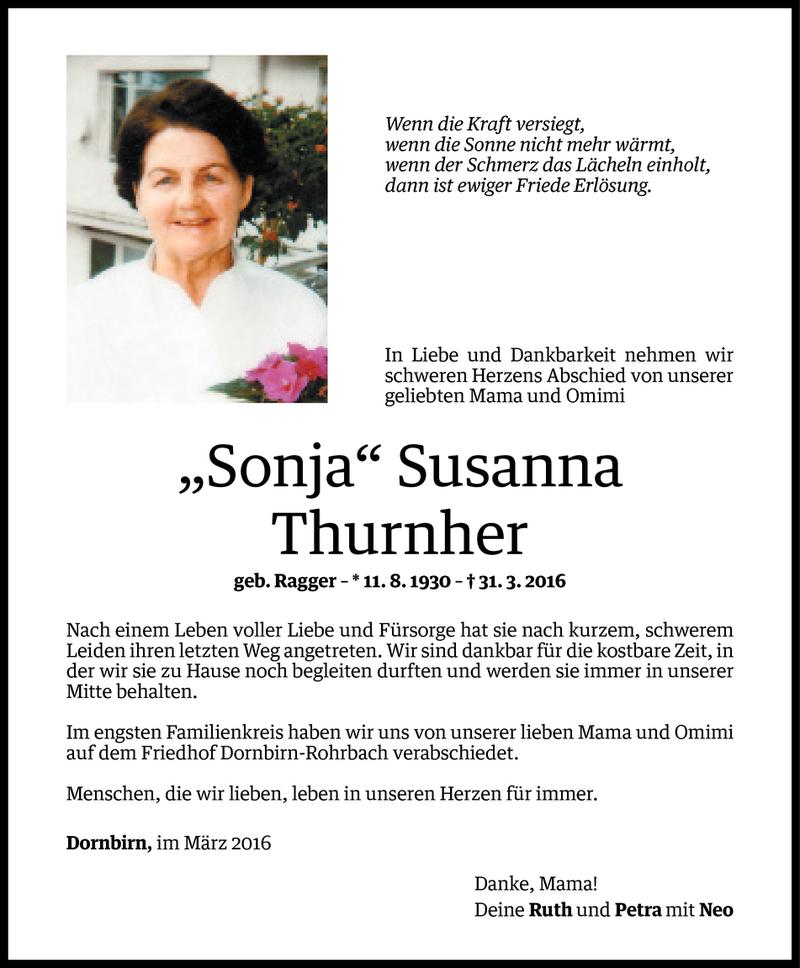  Todesanzeige für Susanna Thurnher vom 06.04.2016 aus Vorarlberger Nachrichten