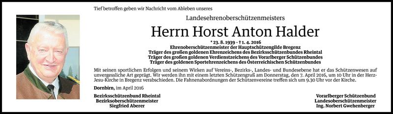  Todesanzeige für Horst Anton Halder vom 05.04.2016 aus Vorarlberger Nachrichten