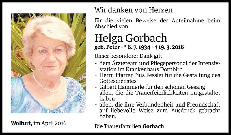  Todesanzeige für Helga Gorbach vom 07.04.2016 aus Vorarlberger Nachrichten
