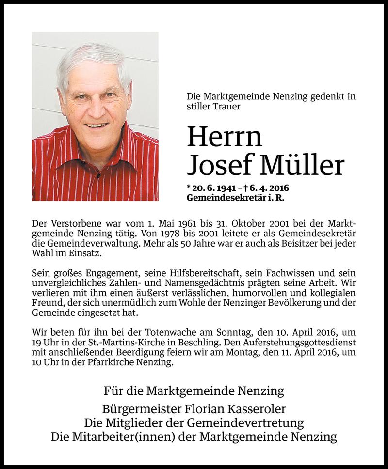  Todesanzeige für Josef Müller vom 08.04.2016 aus Vorarlberger Nachrichten