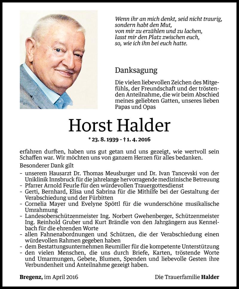  Todesanzeige für Horst Anton Halder vom 21.04.2016 aus Vorarlberger Nachrichten