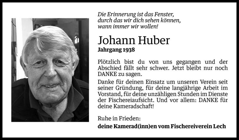  Todesanzeige für Johann Huber vom 20.04.2016 aus Vorarlberger Nachrichten