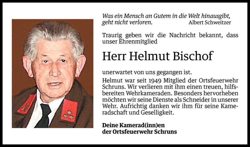  Todesanzeige für Helmut Bischof vom 24.04.2016 aus Vorarlberger Nachrichten