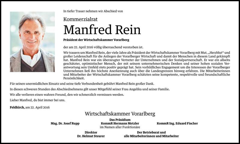  Todesanzeige für Manfred Rein vom 24.04.2016 aus Vorarlberger Nachrichten