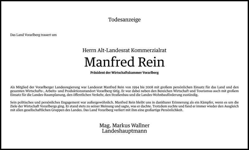  Todesanzeige für Manfred Rein vom 24.04.2016 aus Vorarlberger Nachrichten