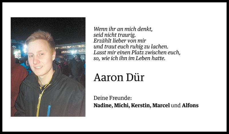  Todesanzeige für Aaron Dür vom 25.04.2016 aus Vorarlberger Nachrichten