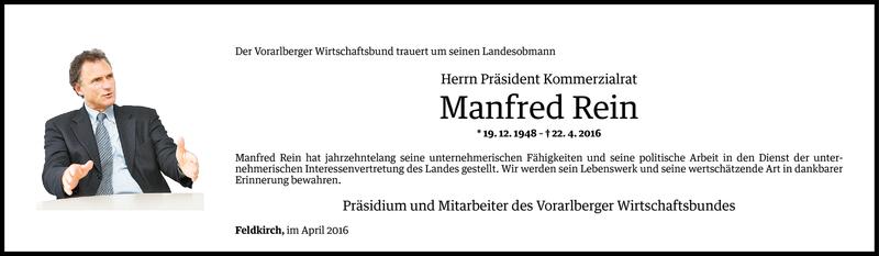  Todesanzeige für Manfred Rein vom 25.04.2016 aus Vorarlberger Nachrichten