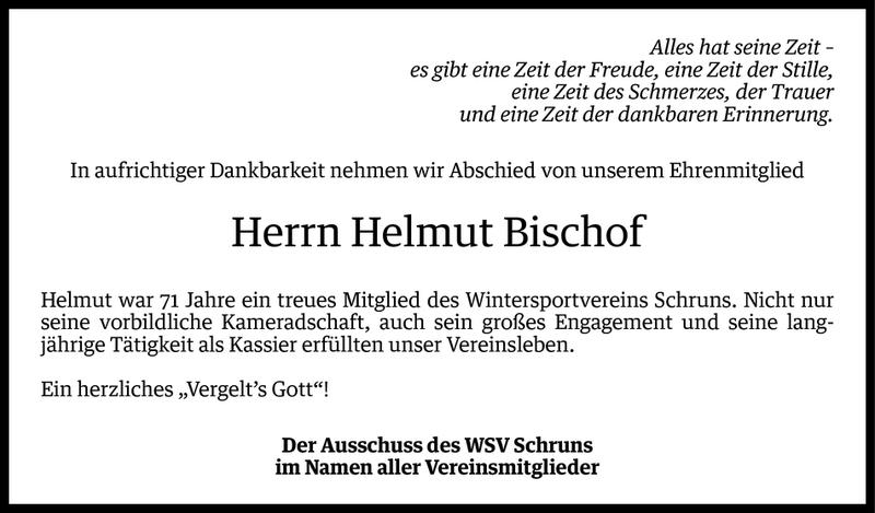  Todesanzeige für Helmut Bischof vom 25.04.2016 aus Vorarlberger Nachrichten