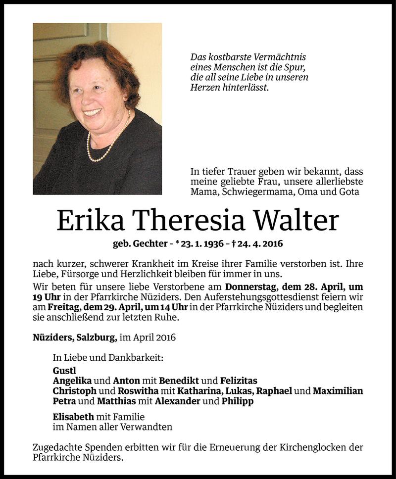  Todesanzeige für Erika Theresia Walter vom 27.04.2016 aus Vorarlberger Nachrichten