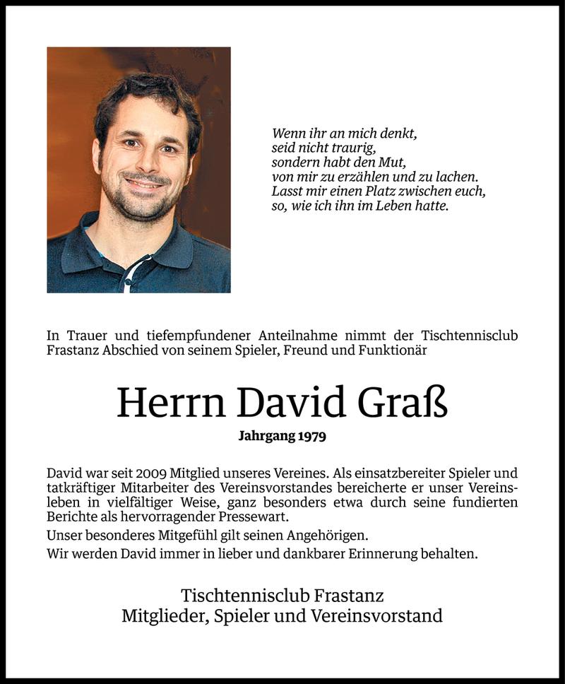  Todesanzeige für David Graß vom 29.04.2016 aus Vorarlberger Nachrichten