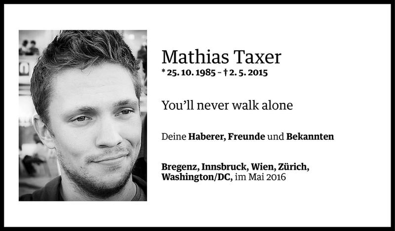  Todesanzeige für Mathias Taxer vom 01.05.2016 aus Vorarlberger Nachrichten