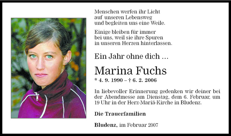  Todesanzeige für Marina Fuchs vom 02.02.2007 aus Vorarlberger Nachrichten