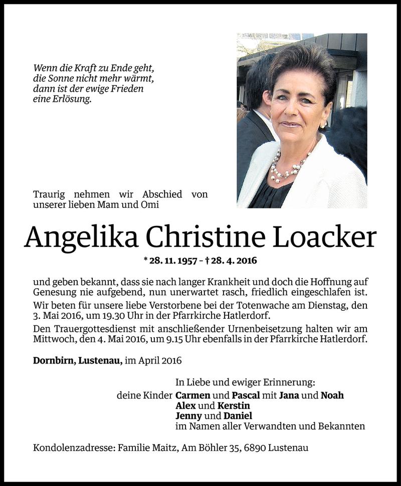  Todesanzeige für Angelika Christine Loacker vom 29.04.2016 aus Vorarlberger Nachrichten