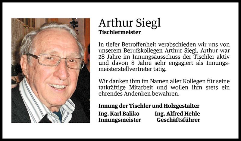  Todesanzeige für Arthur Siegl vom 03.05.2016 aus Vorarlberger Nachrichten