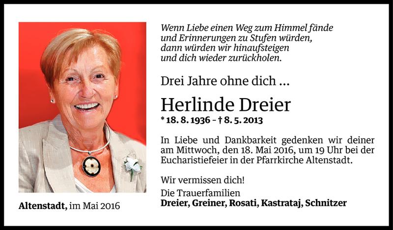  Todesanzeige für Herlinde Dreier vom 06.05.2016 aus Vorarlberger Nachrichten