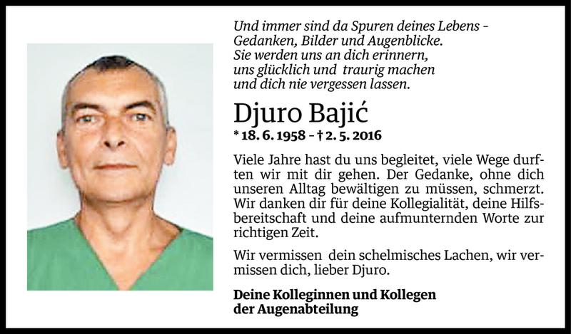  Todesanzeige für Djuro Bajic vom 14.05.2016 aus Vorarlberger Nachrichten