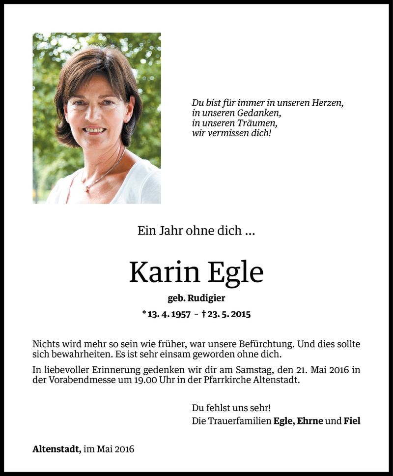  Todesanzeige für Karin Egle vom 19.05.2016 aus Vorarlberger Nachrichten