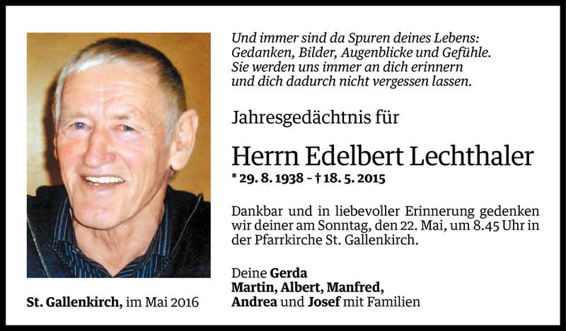  Todesanzeige für Edelbert Lechthaler vom 17.05.2016 aus Vorarlberger Nachrichten