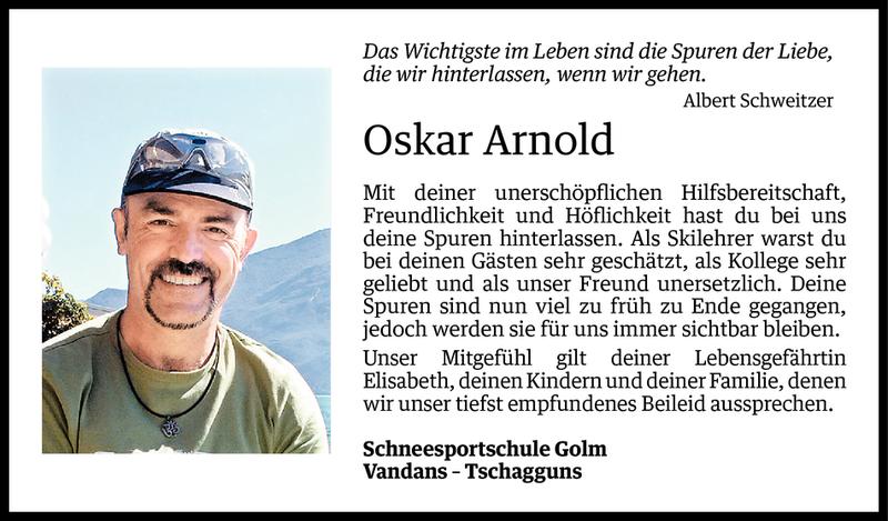  Todesanzeige für Oskar Arnold vom 18.05.2016 aus Vorarlberger Nachrichten