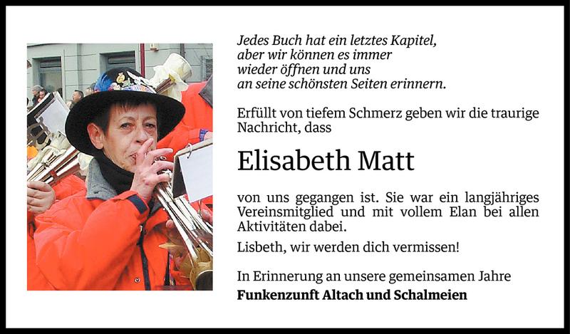  Todesanzeige für Elisabeth Matt vom 19.05.2016 aus Vorarlberger Nachrichten