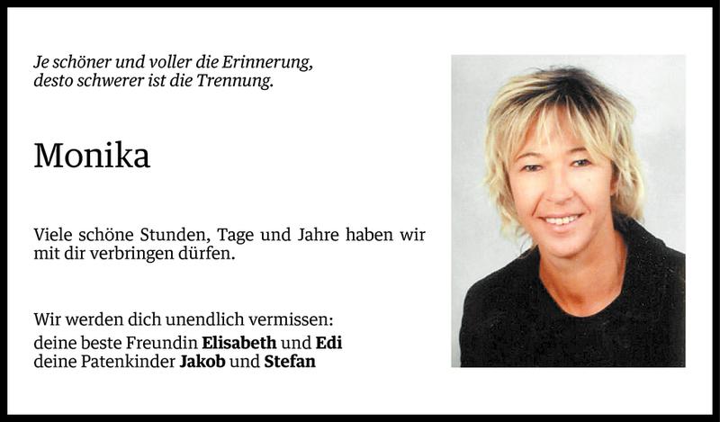  Todesanzeige für Monika Schelling vom 18.05.2016 aus Vorarlberger Nachrichten