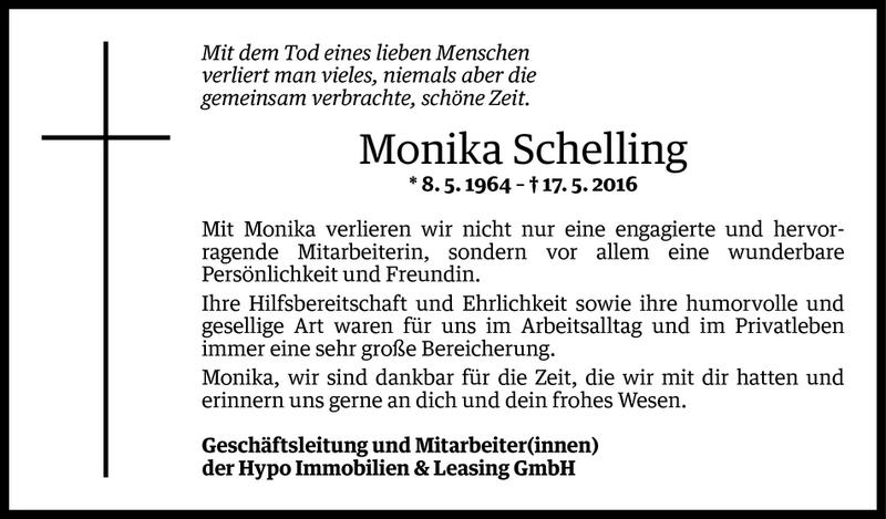  Todesanzeige für Monika Schelling vom 18.05.2016 aus Vorarlberger Nachrichten