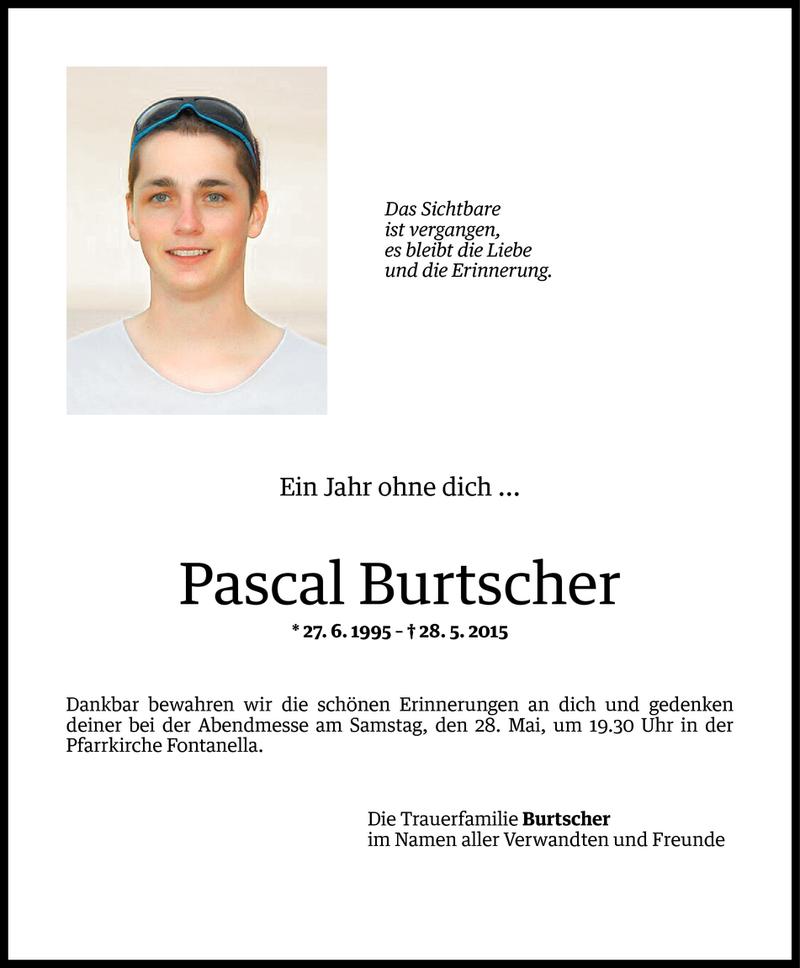  Todesanzeige für Pascal Burtscher vom 25.05.2016 aus Vorarlberger Nachrichten