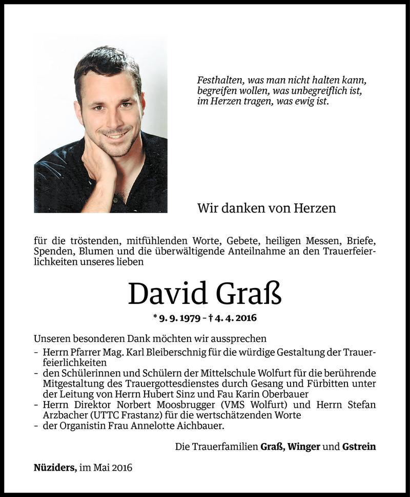  Todesanzeige für David Graß vom 31.05.2016 aus Vorarlberger Nachrichten