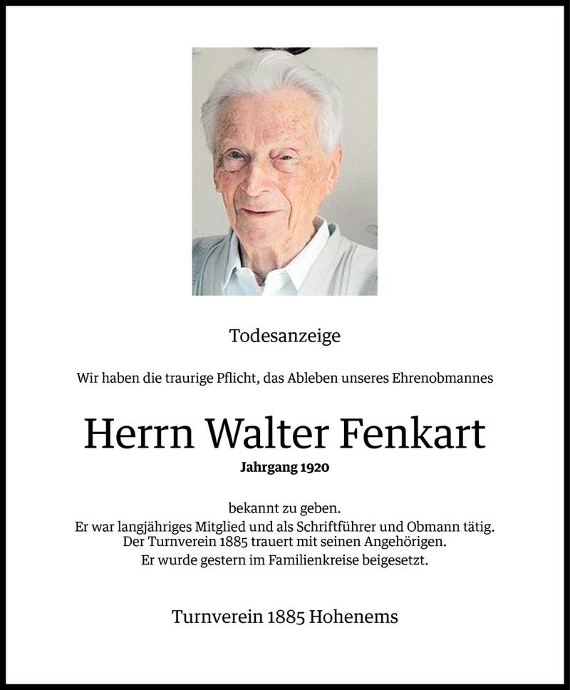  Todesanzeige für Walter Fenkart vom 04.06.2016 aus Vorarlberger Nachrichten