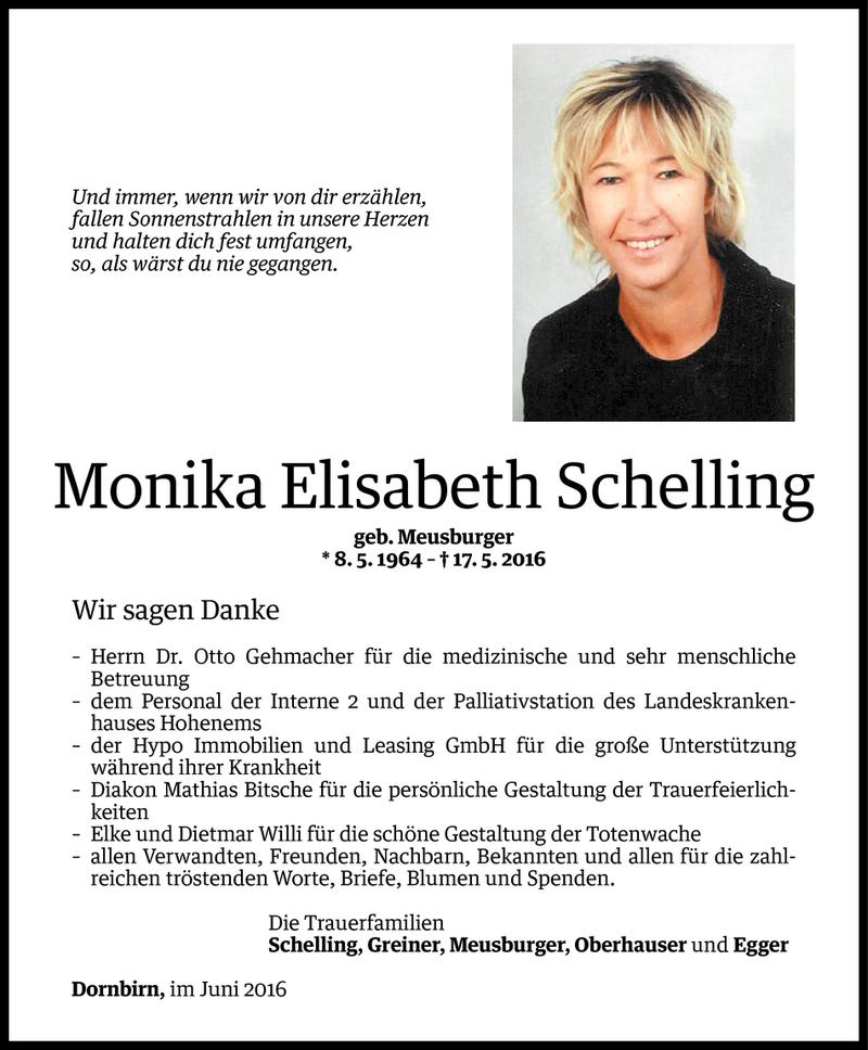  Todesanzeige für Monika Schelling vom 09.06.2016 aus Vorarlberger Nachrichten