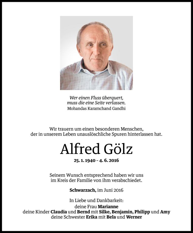 Todesanzeige für Alfred Gölz vom 11.06.2016 aus Vorarlberger Nachrichten