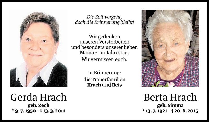  Todesanzeige für Berta Hrach vom 19.06.2016 aus Vorarlberger Nachrichten