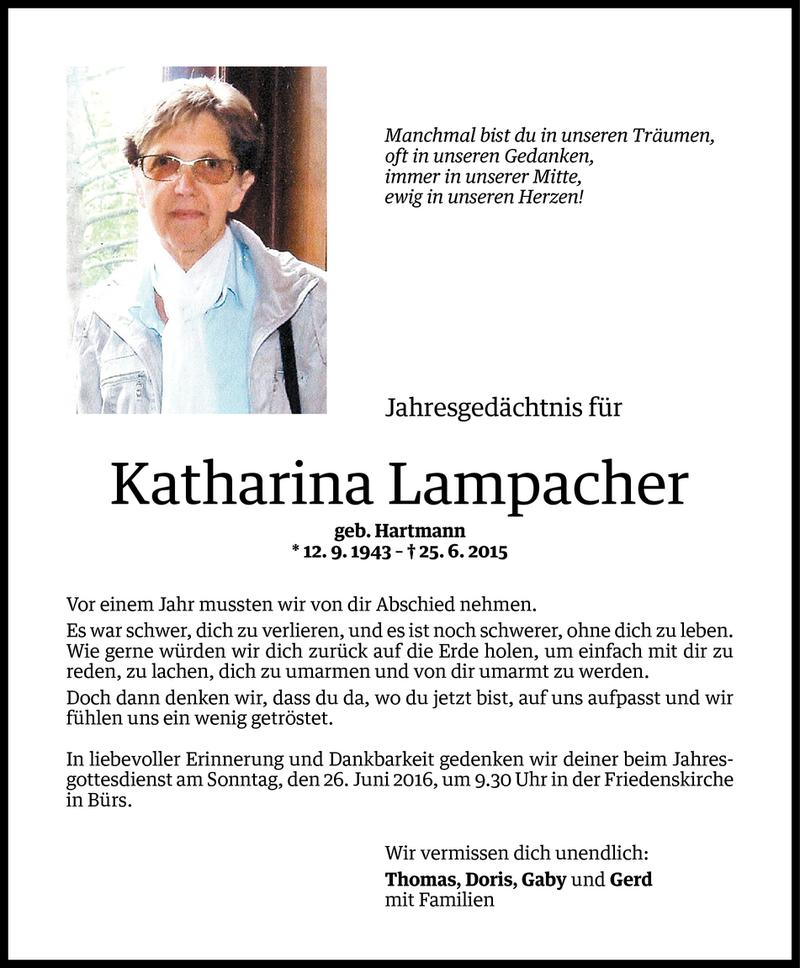  Todesanzeige für Kathi Lampacher vom 21.06.2016 aus Vorarlberger Nachrichten