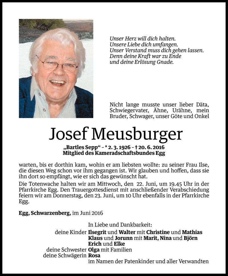  Todesanzeige für Josef Meusburger vom 21.06.2016 aus Vorarlberger Nachrichten