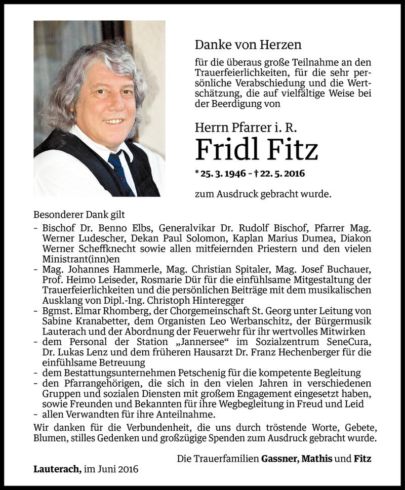  Todesanzeige für Fridl Fitz vom 21.06.2016 aus Vorarlberger Nachrichten