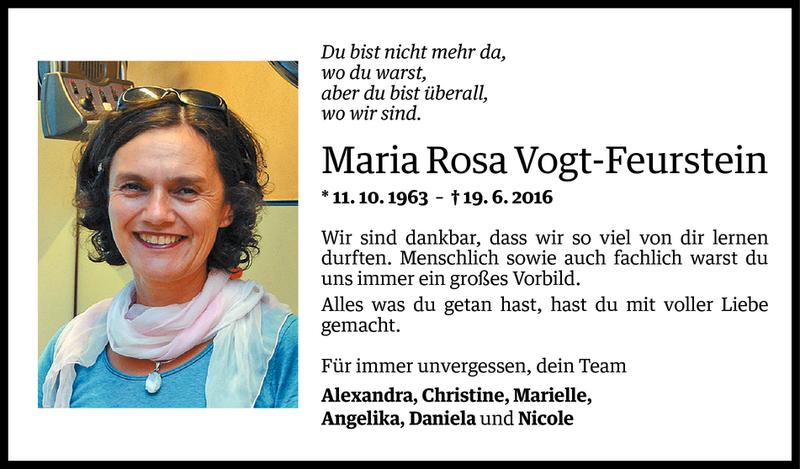  Todesanzeige für Maria Rosa Vogt-Feurstein vom 23.06.2016 aus Vorarlberger Nachrichten