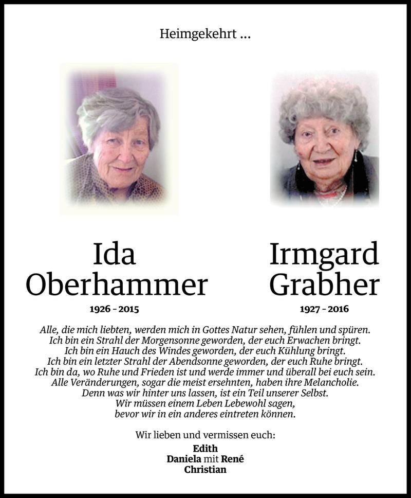  Todesanzeige für Irmgard Grabher vom 22.06.2016 aus Vorarlberger Nachrichten