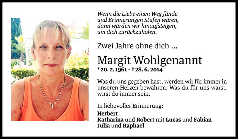  Todesanzeige für Margit Karoline Wohlgenannt vom 27.06.2016 aus Vorarlberger Nachrichten